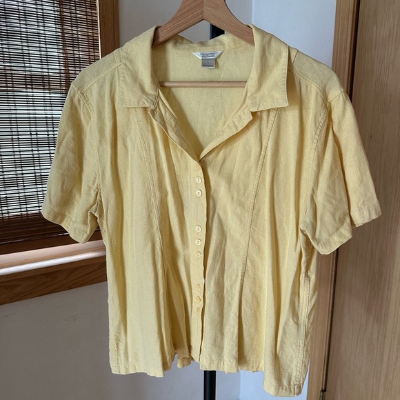 Christopher & Banks Butter Yellow Button-Up Women's Top Large Linen - Picture 2 of 11